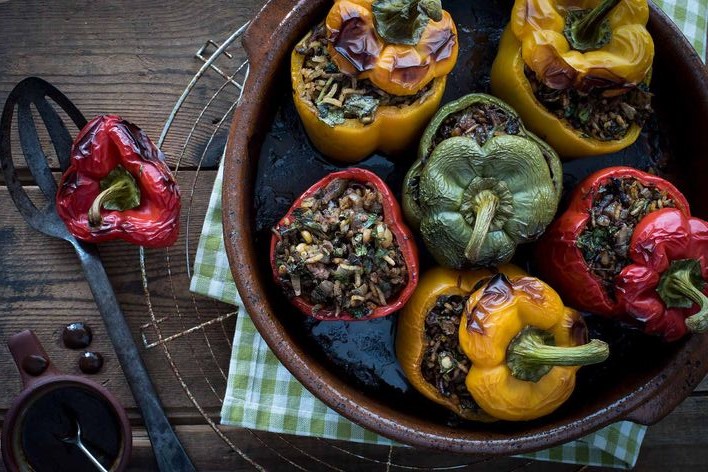 stuffed peppers in a dish