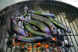 barbecuing eggplants
